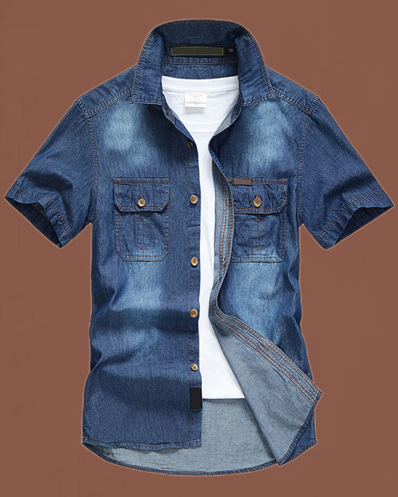 Men's Short-Sleeve Denim Shirt