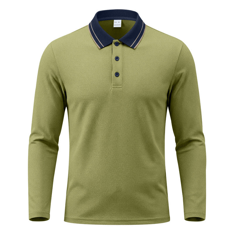 Men's Long-Sleeve Pique Polo Shirt Contrast Collar