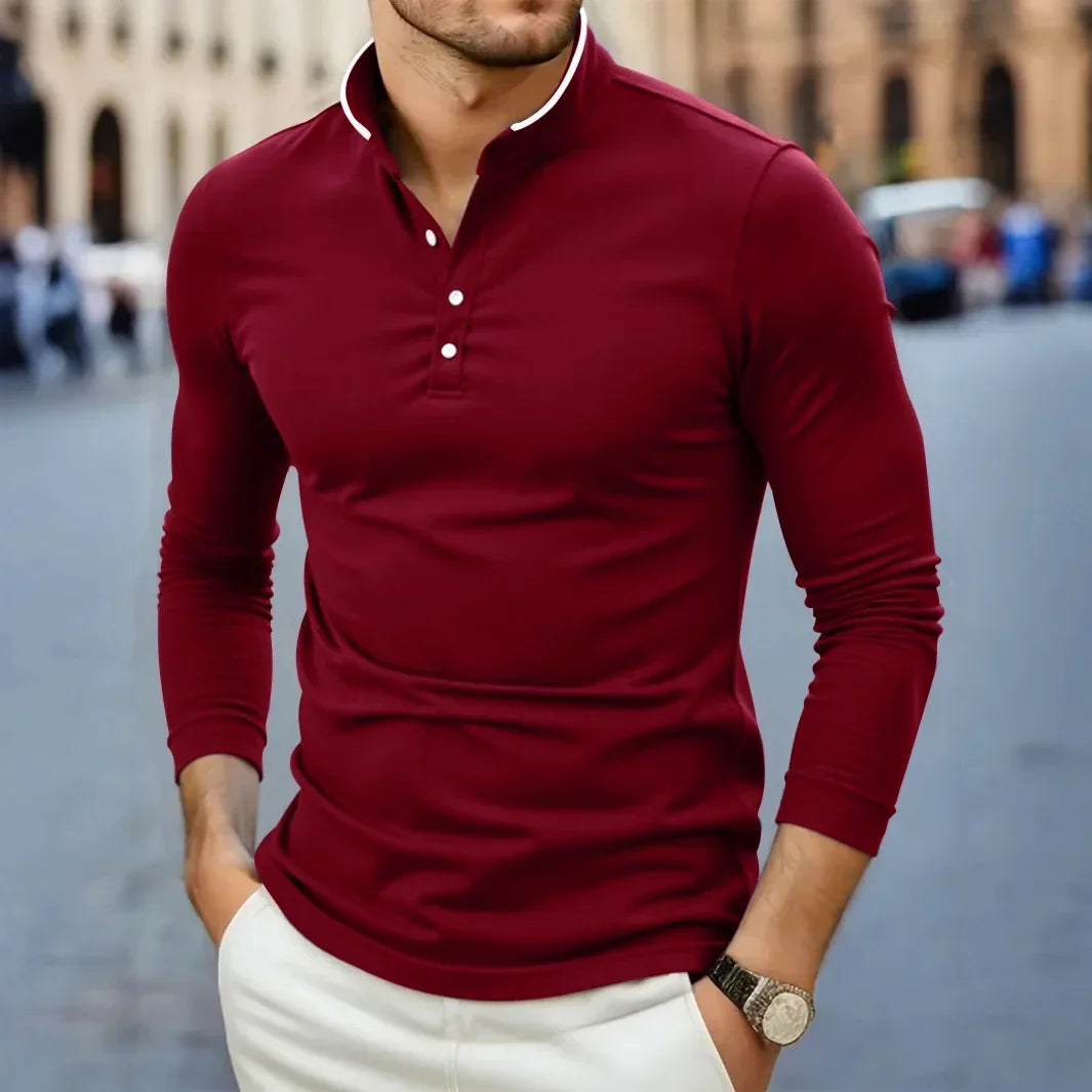 Paolo Reni Men’s Stand Collar Long Sleeve Shirt