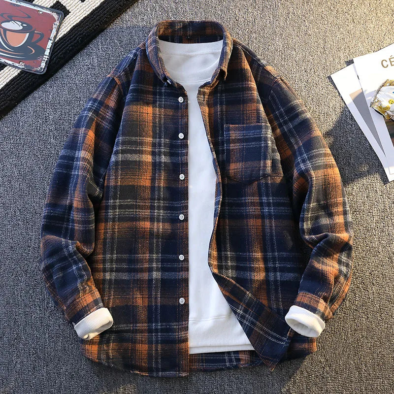 Vinthentic Mens Vintage Plaid Shirts Long Sleeve Shirt