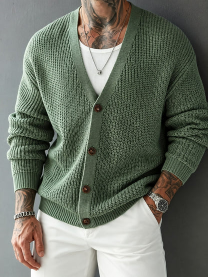 Chunky Ribbed V Neck Button Cardigan