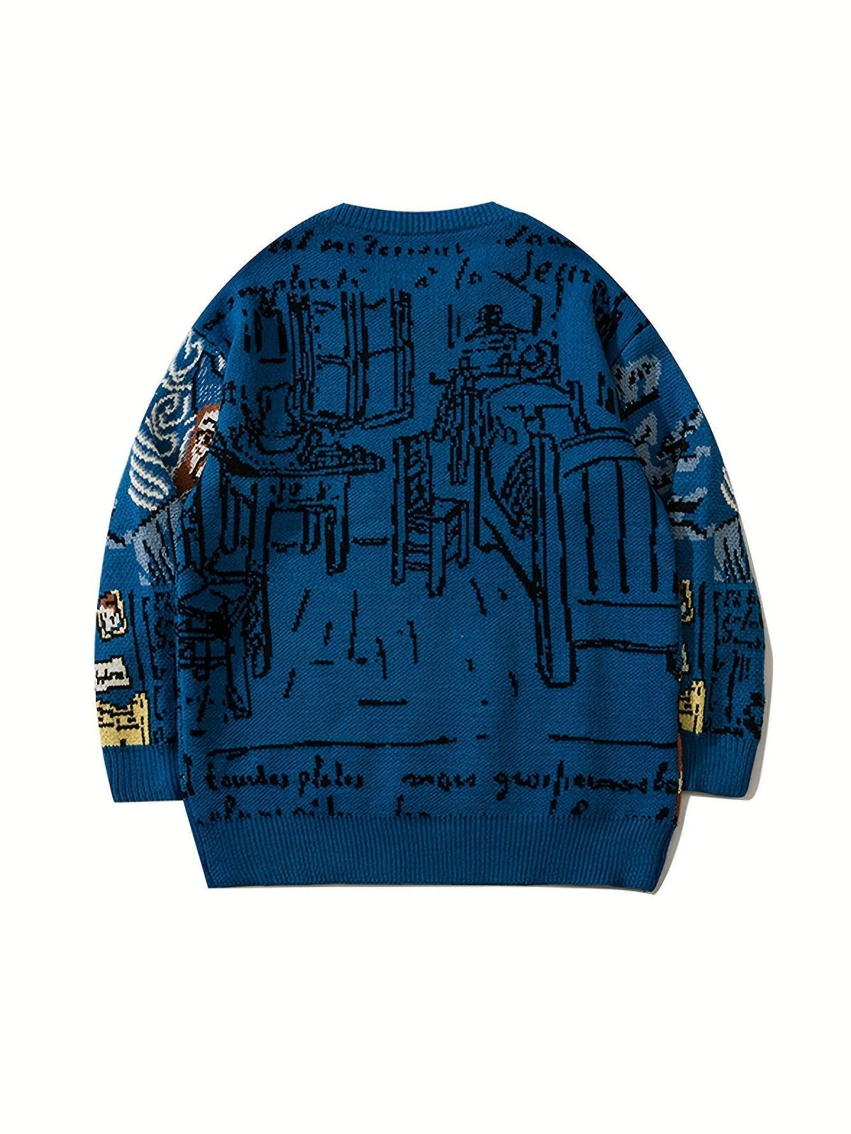 Jacquard Portrait Motif Crewneck Pullover
