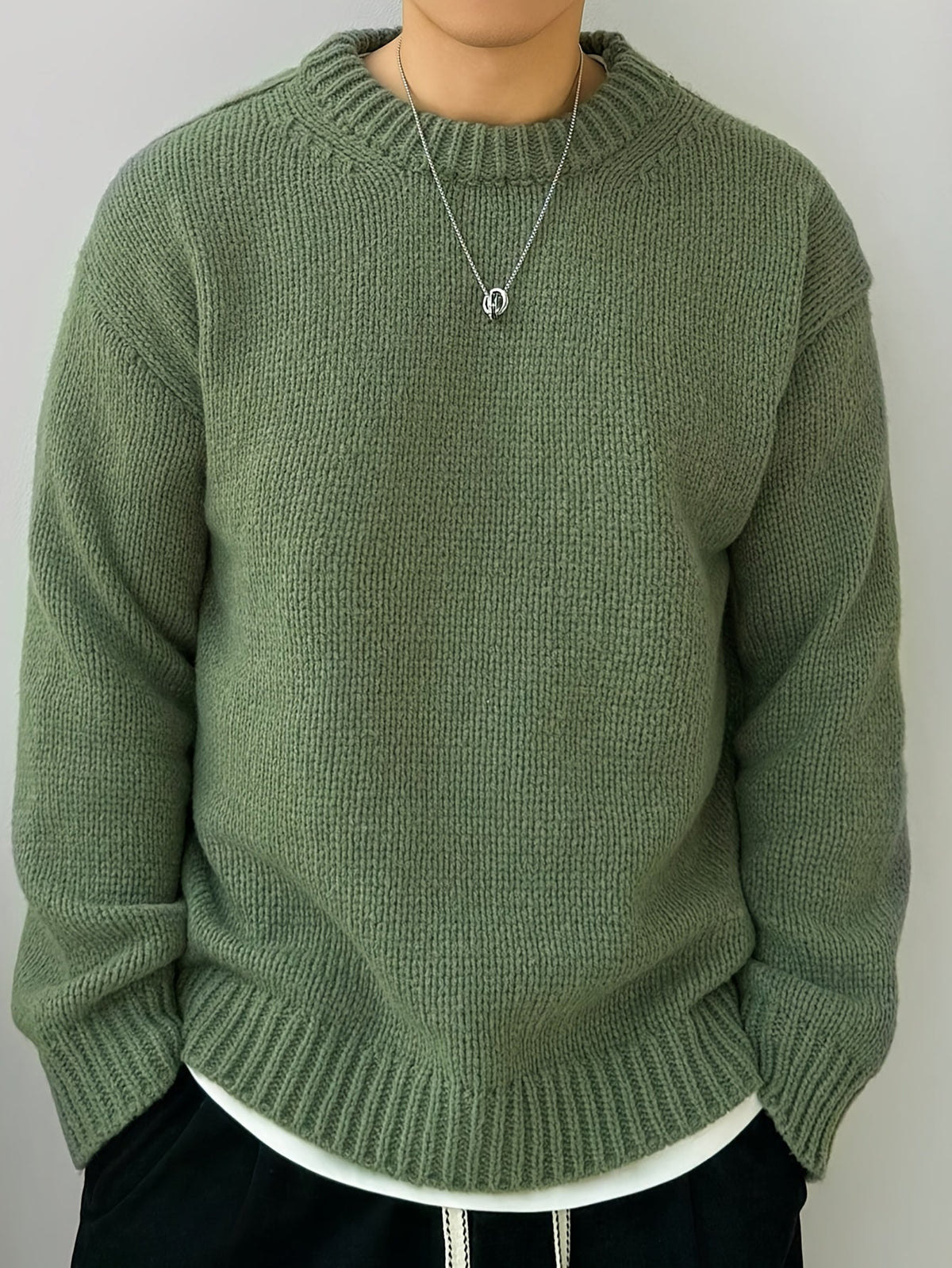 Textured Knit Oversized Crewneck Sweater