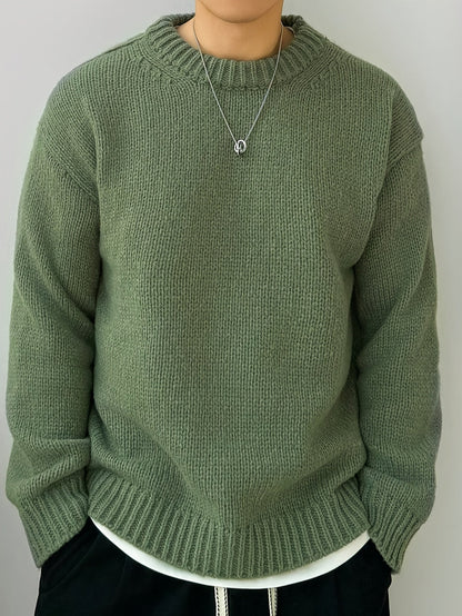 Textured Knit Oversized Crewneck Sweater