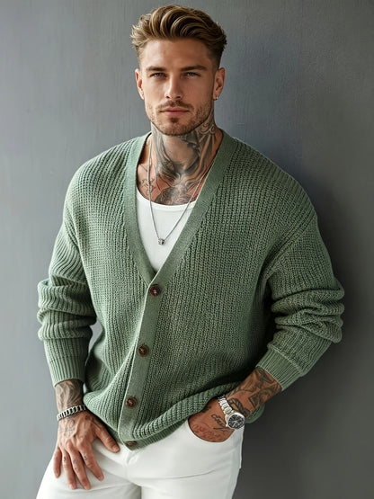 Chunky Ribbed V Neck Button Cardigan