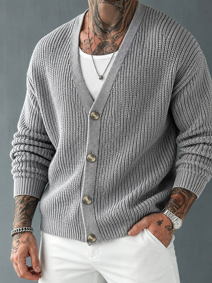 Chunky Ribbed V Neck Button Cardigan