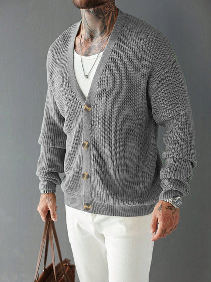 Chunky Ribbed V Neck Button Cardigan