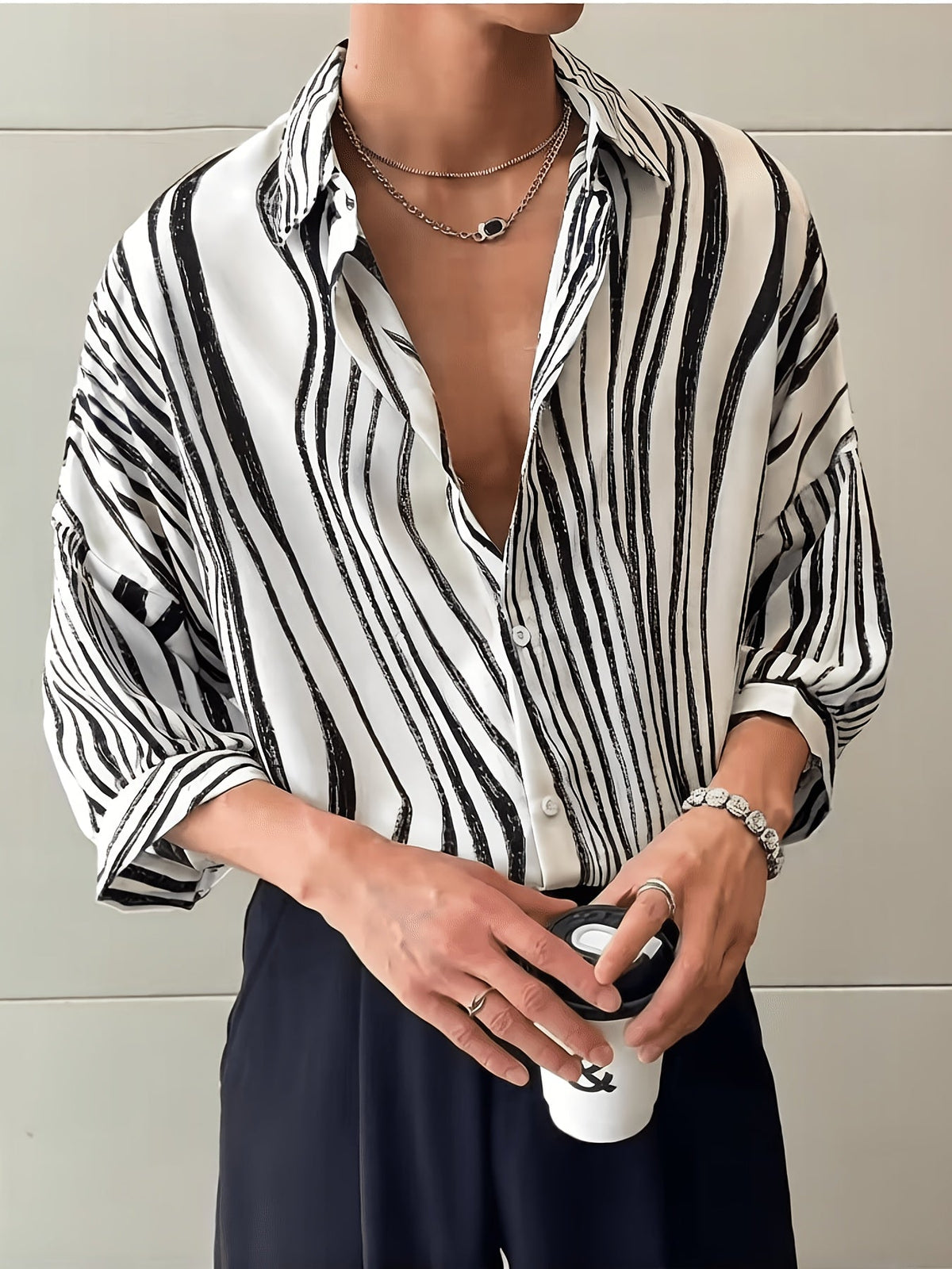 Short-Sleeve Vertical Print Resort Shirt