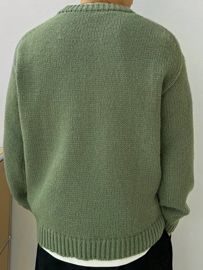 Textured Knit Oversized Crewneck Sweater