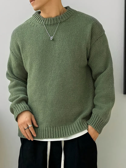 Textured Knit Oversized Crewneck Sweater