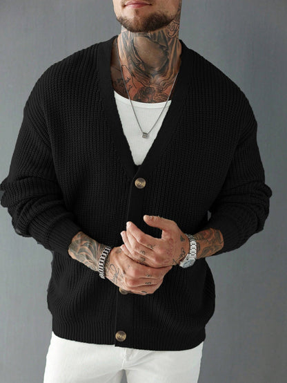 Chunky Ribbed V Neck Button Cardigan