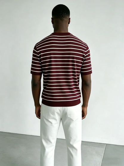 Men's Striped Knit Crew Neck T-Shirt Claret