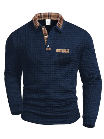 Long-Sleeve Soft-Touch Checked Polo Shirt