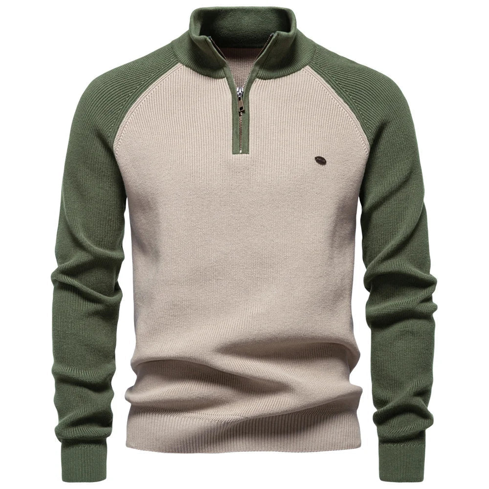 Men's Cotton Mock Neck Pullover Sweater Quarter Zip