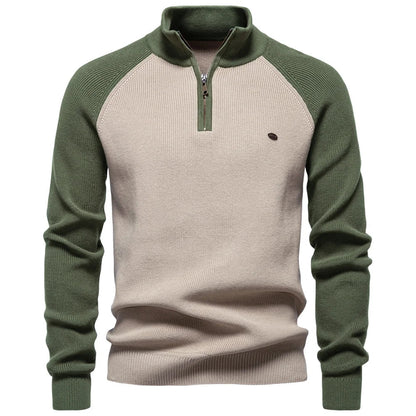 Men's Cotton Mock Neck Pullover Sweater Quarter Zip