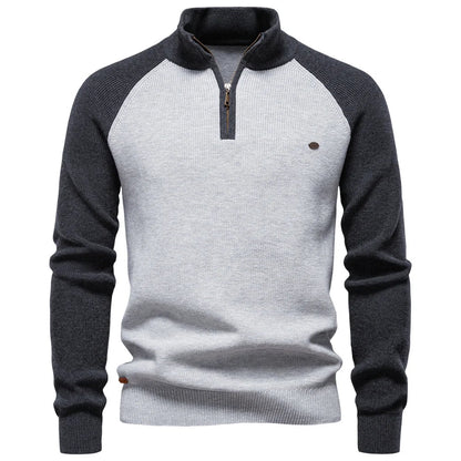 Men's Cotton Mock Neck Pullover Sweater Quarter Zip