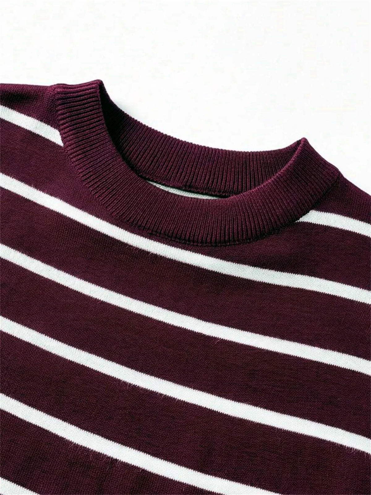 Men's Striped Knit Crew Neck T-Shirt Claret