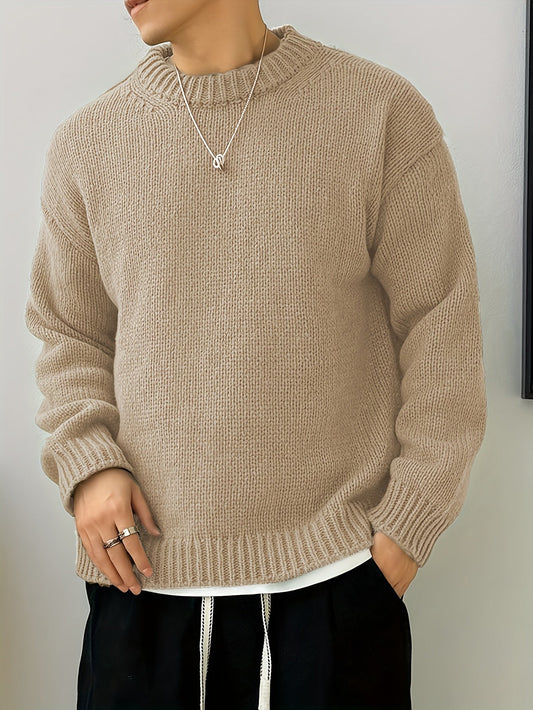 Textured Knit Oversized Crewneck Sweater