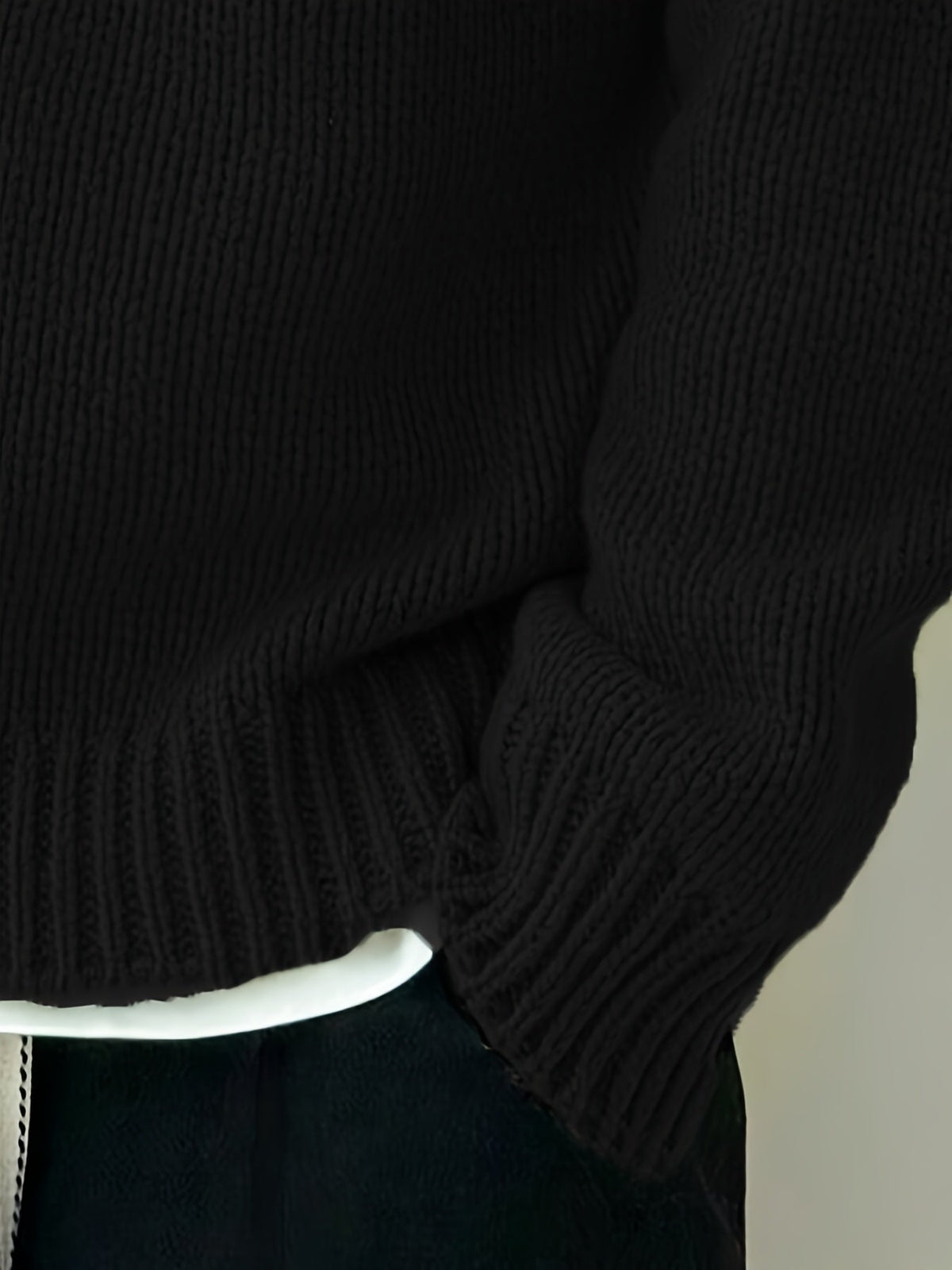 Textured Knit Oversized Crewneck Sweater