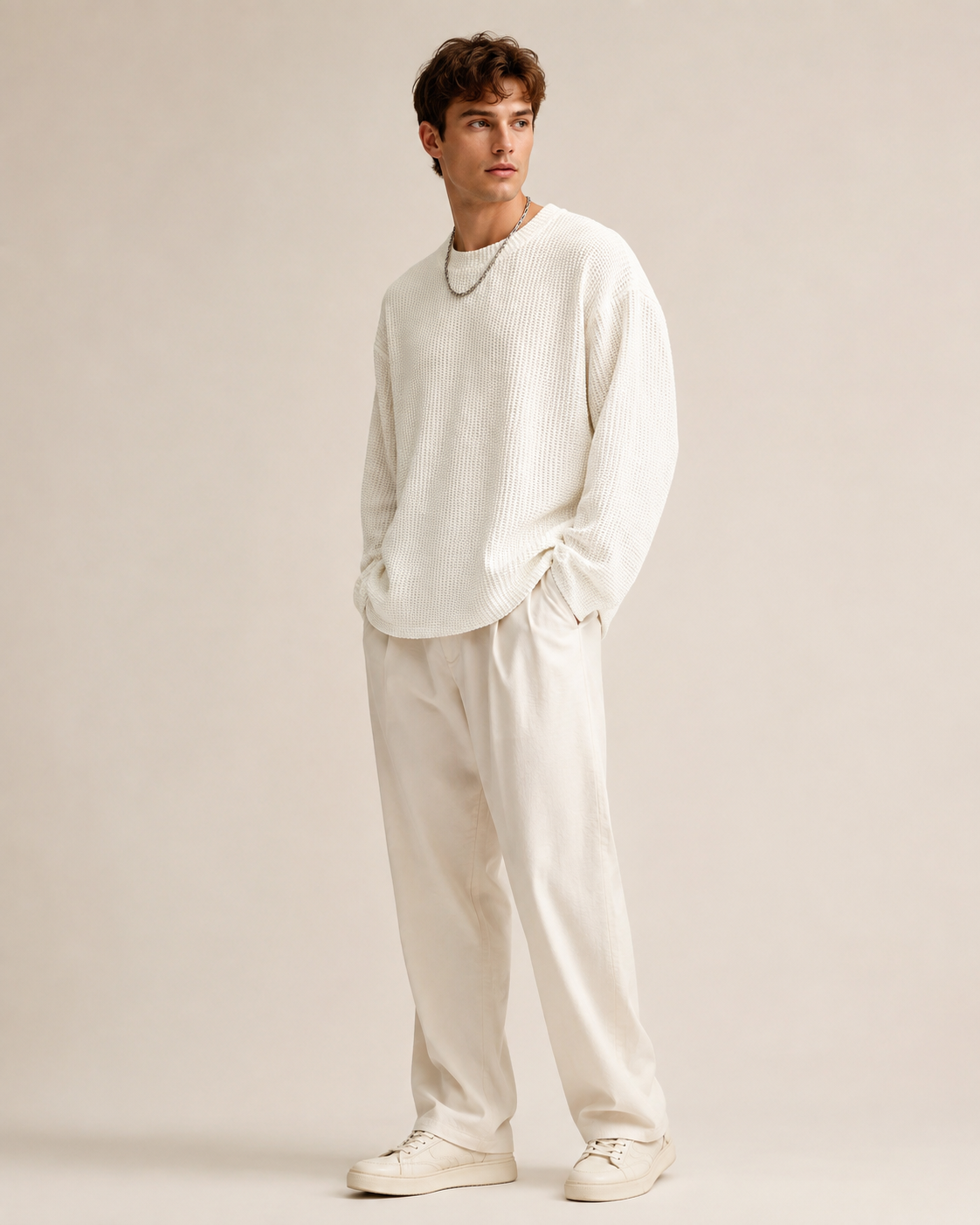 Waffle Texture Relaxed Fit Pullover