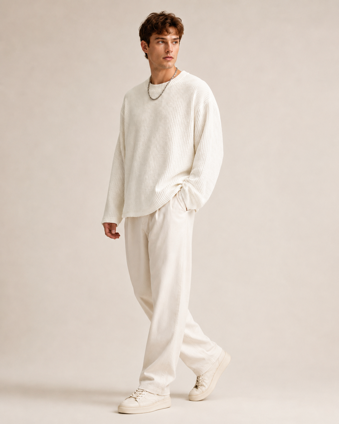 Waffle Texture Relaxed Fit Pullover