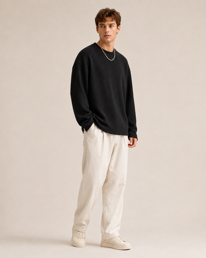Waffle Texture Relaxed Fit Pullover