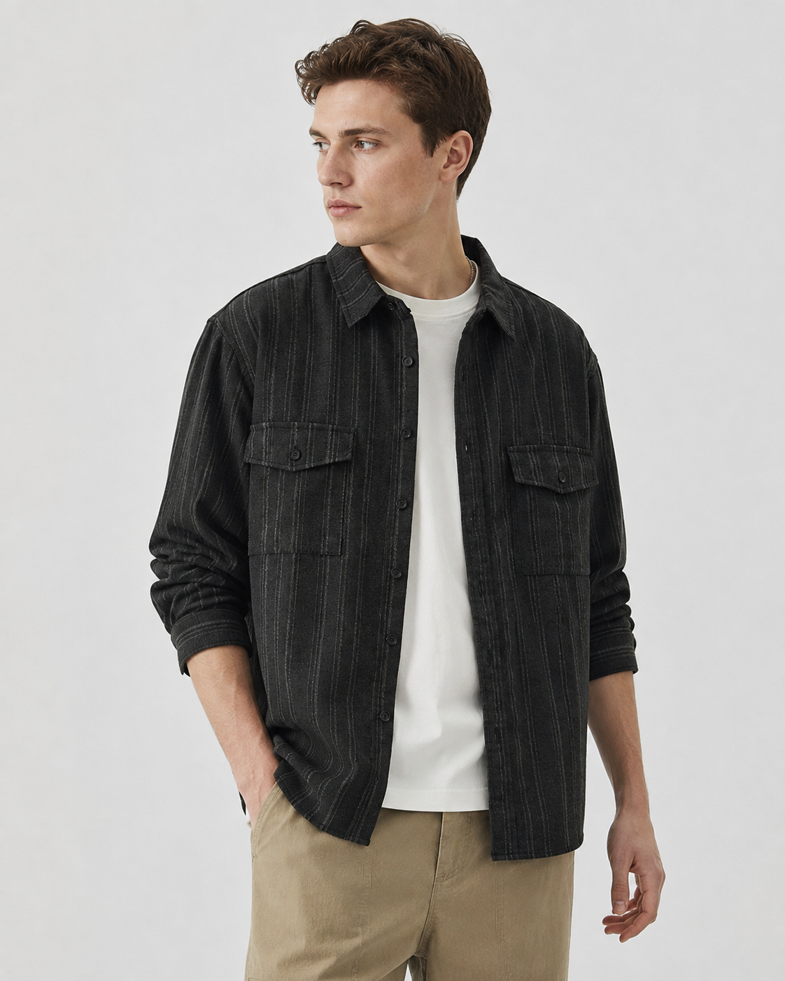Textured Button Up Overshirt