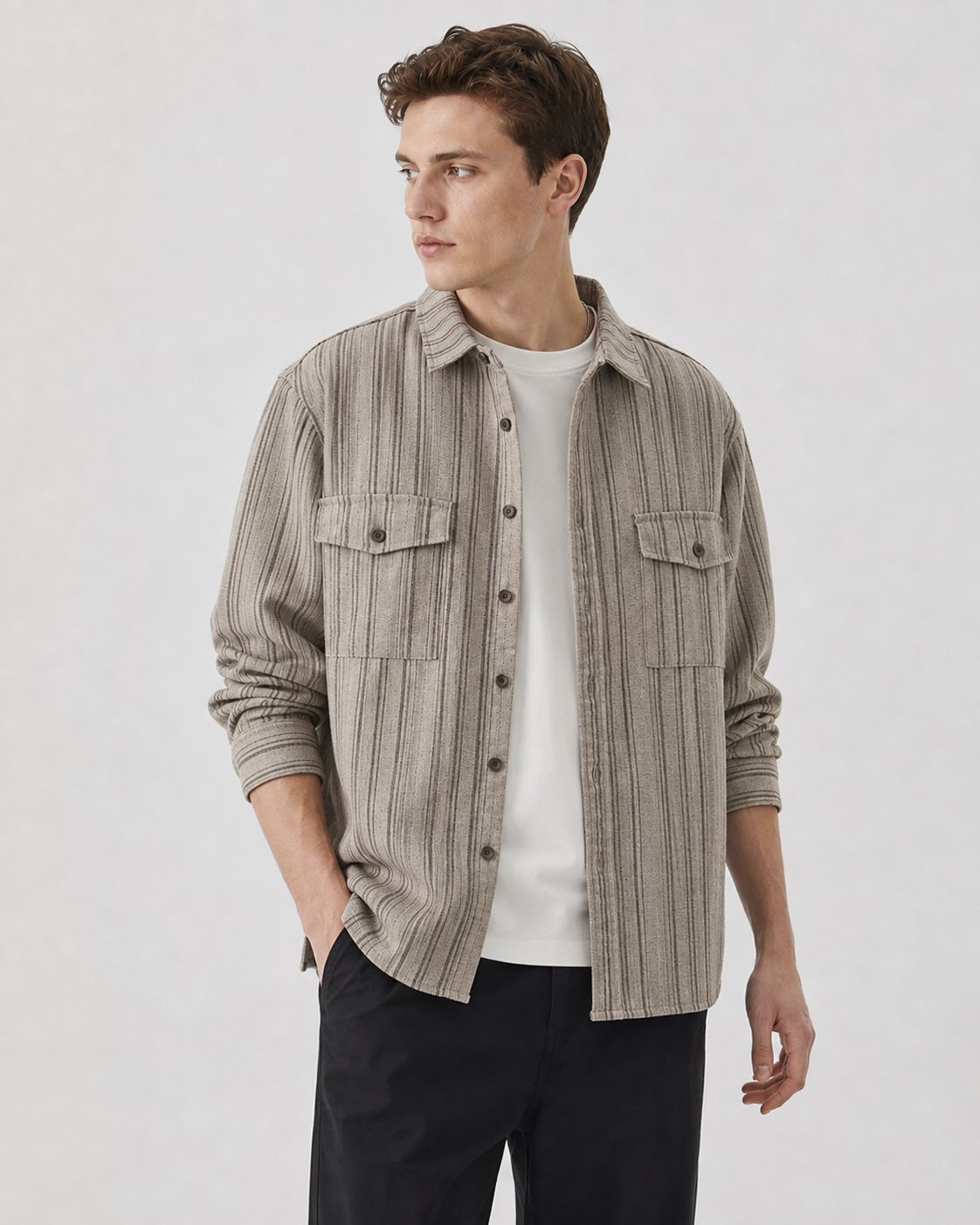 Textured Button Up Overshirt