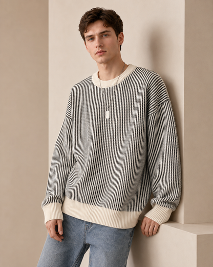 Textured Stripe Crewneck Sweater
