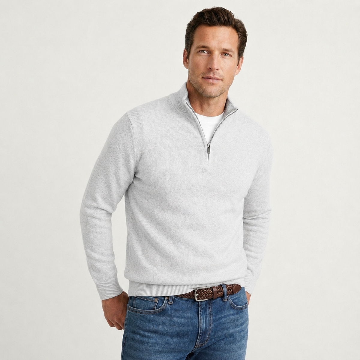 Men's Quarter-Zip Stand Collar Sweater