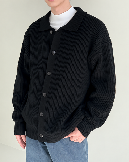Ribbed Collar Button Front Cardigan