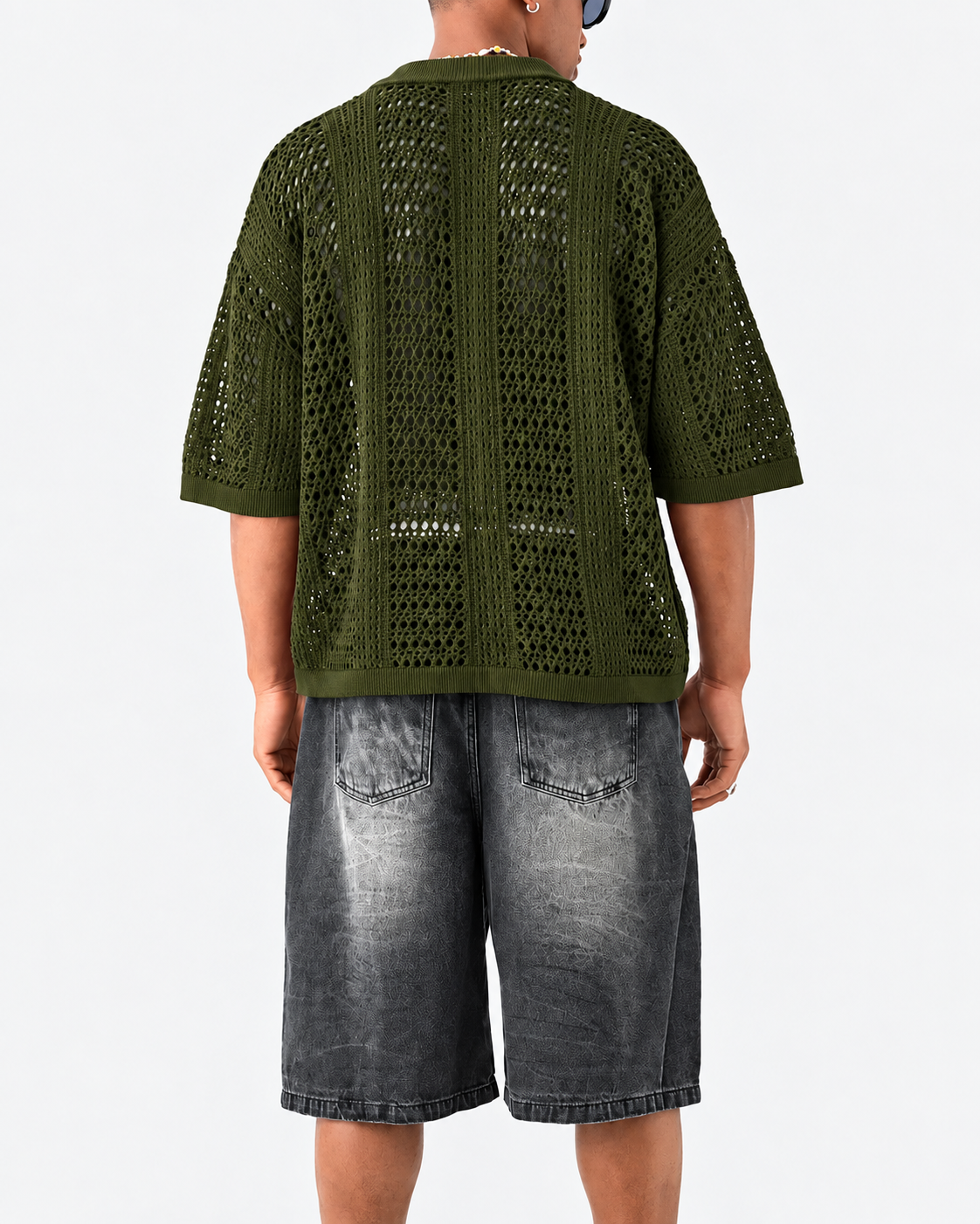 Open-Knit Lattice Polo Shirt