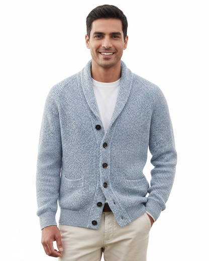 Men's Striped Wool V-Neck Cardigan With Pockets