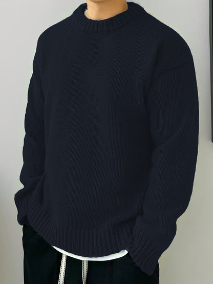 Textured Knit Oversized Crewneck Sweater