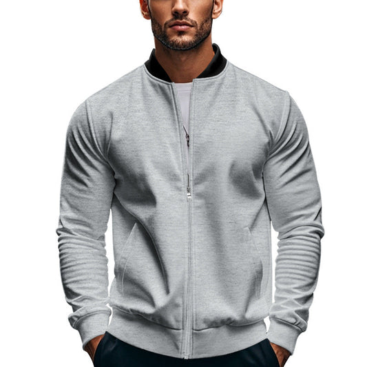 Men's Slim Zip Bomber Jacket With Stand Collar