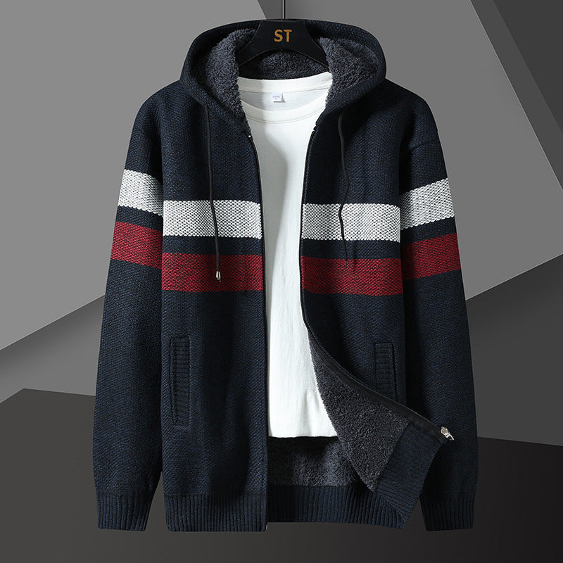 Men's Teddy Lined Knit Hooded Jacket Full Zip