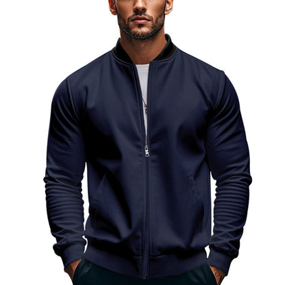 Men's Slim Zip Bomber Jacket With Stand Collar