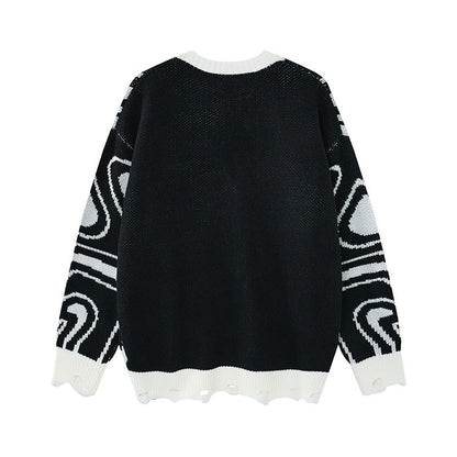 Unisex Abstract Swirl Oversized Knit Cardigan