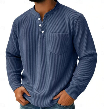 Men's Waffle Knit Henley Shirt With Chest Pocket