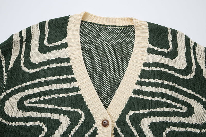 Unisex Abstract Swirl Oversized Knit Cardigan