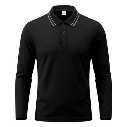 Men's Long-Sleeve Pique Polo Shirt Contrast Collar