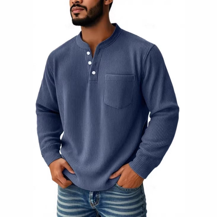 Men's Waffle Knit Henley Shirt With Chest Pocket