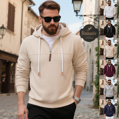 Men's Soft Fleece Half Zip Hoodie With Leather Zipper