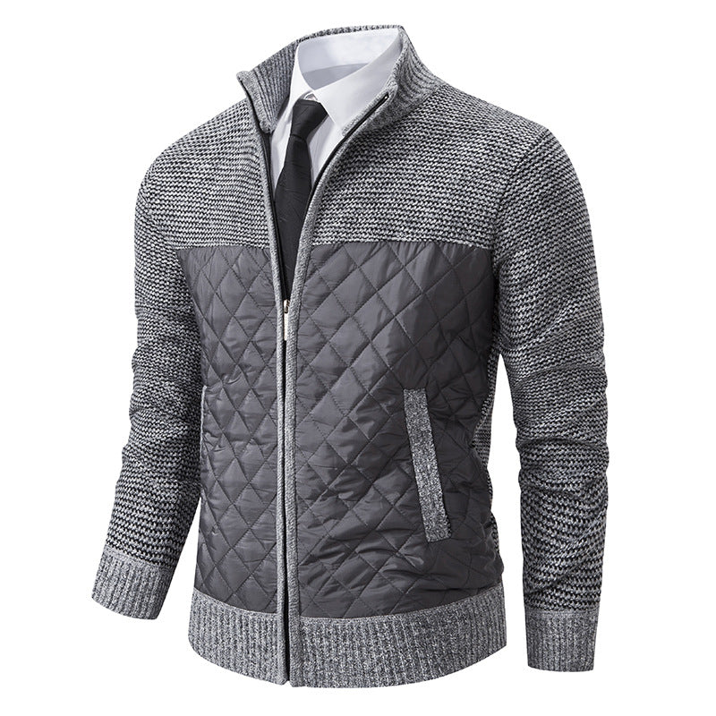 Men's Quilted Hybrid Knit Jacket With Stand Collar