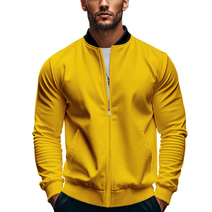 Men's Slim Zip Bomber Jacket With Stand Collar