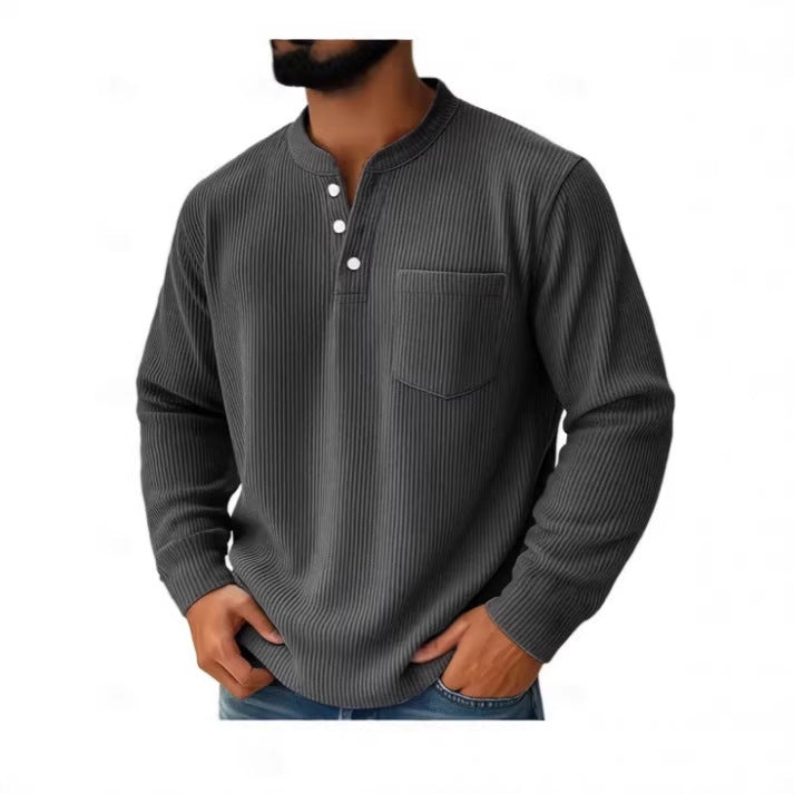Men's Waffle Knit Henley Shirt With Chest Pocket