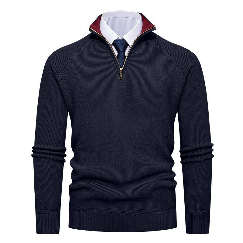 Men's Fine Ribbed Knit Half-Zip Sweater
