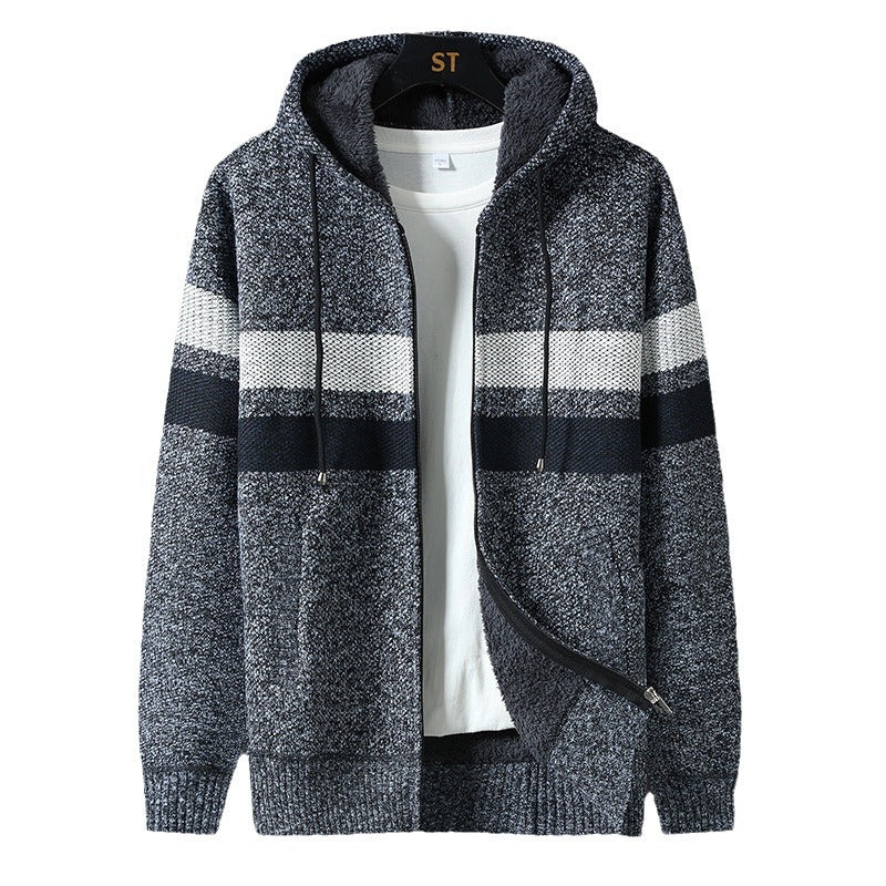 Men's Teddy Lined Knit Hooded Jacket Full Zip