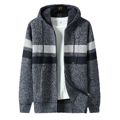 Men's Teddy Lined Knit Hooded Jacket Full Zip