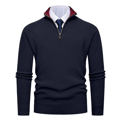 Men's Fine Ribbed Knit Half-Zip Sweater